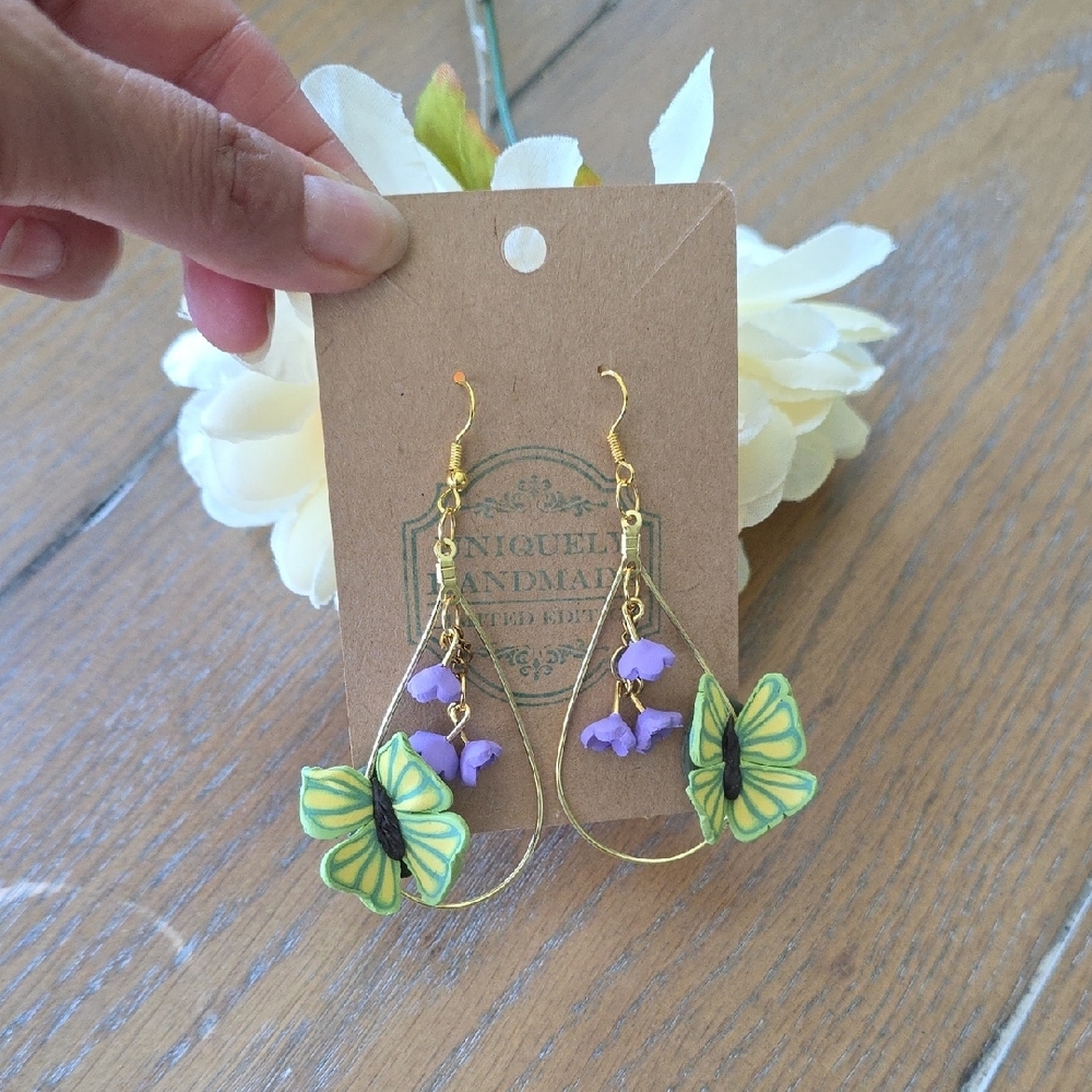Handcrafted Butterfly Earrings in Gold and Purple